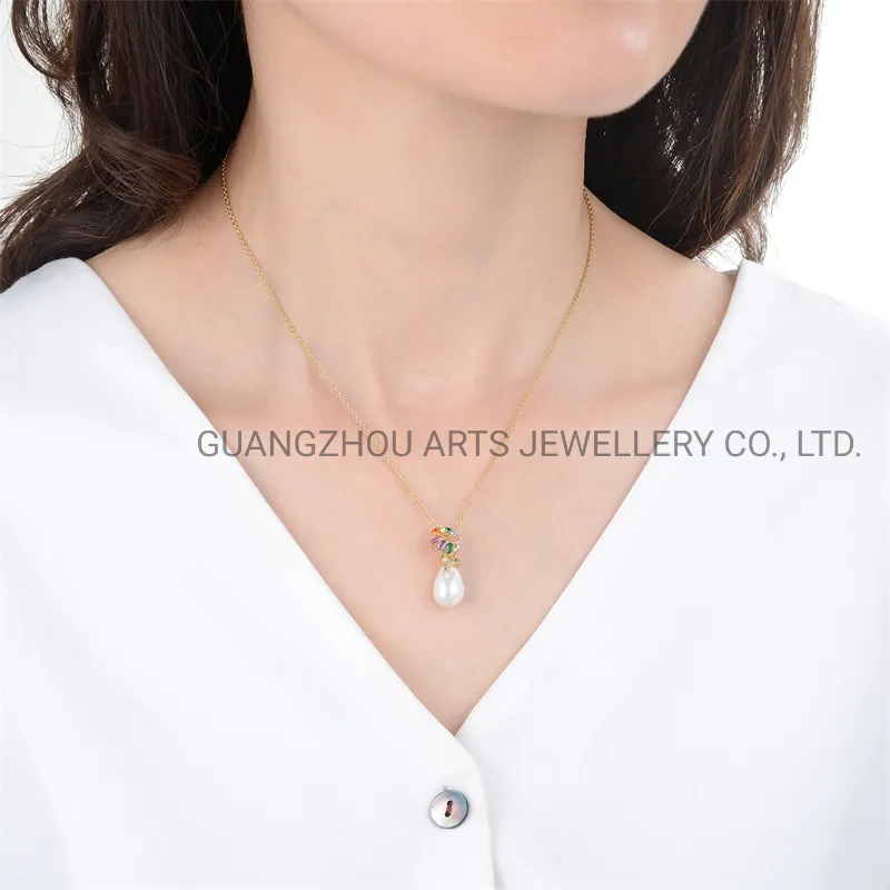 Новое элегантное латунное ожерелье с жемчугом в форме груши и разноцветным кругом