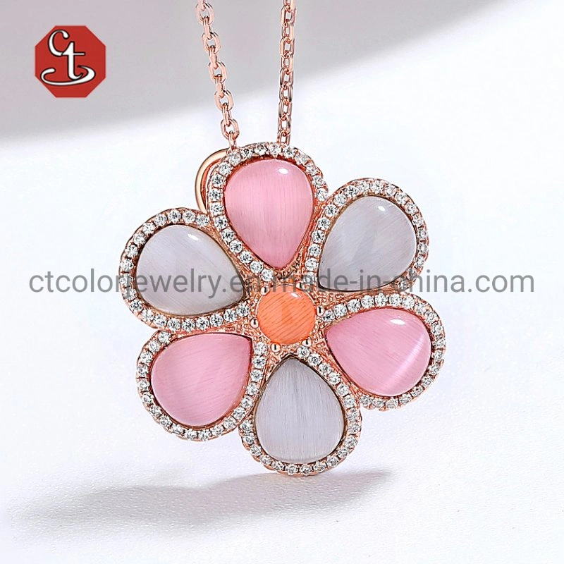 925 Sterling Silver Pear Shaped Cat Eye pendant Simple Design Jewelry Daisy Flower Silver Gold Fashion Jewelry Necklace Pendant Female Necklace