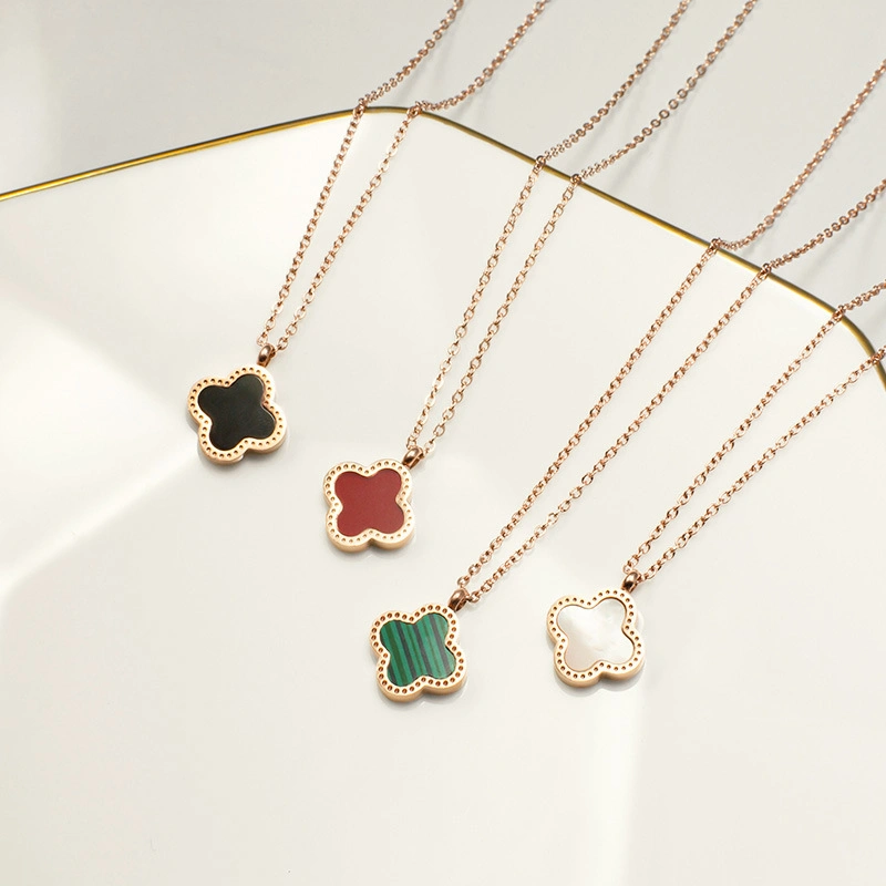 Fashion Gold Initial Flower Four Leaf Clover Necklace for Women