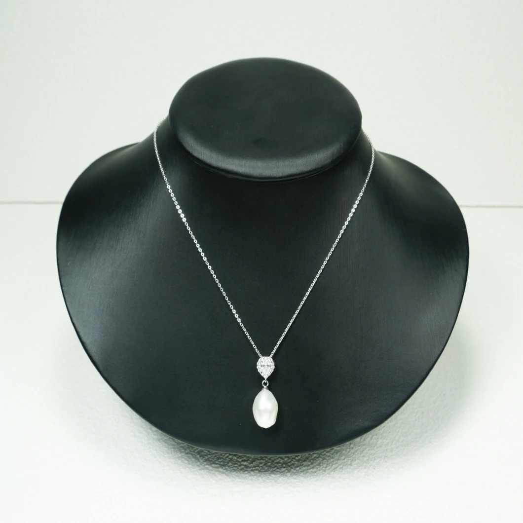 Custom Rhodium Fashion Pear Shape CZ Stone with Pearl Silver Necklace Jewellery