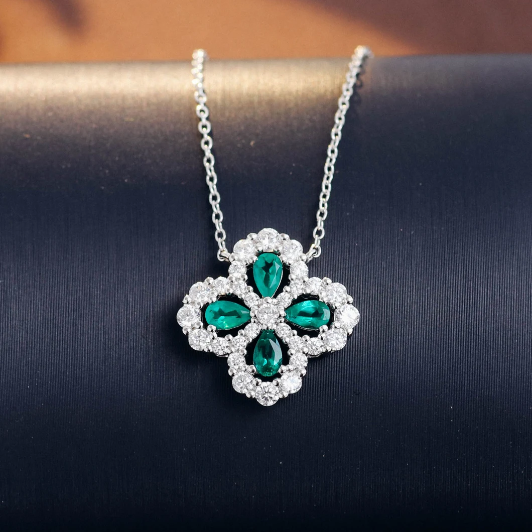 Custom Pear Cut Lab Grown Emerald 925 Sterling Silver Cubic Zirconia Necklace for Graceful Women Meaningful