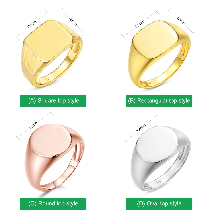 Personalize Custom Jewelry Gold Vermeil Men and Women Engravable Blank Signet Ring Unisex 925 Sterling Silver Signet Ring