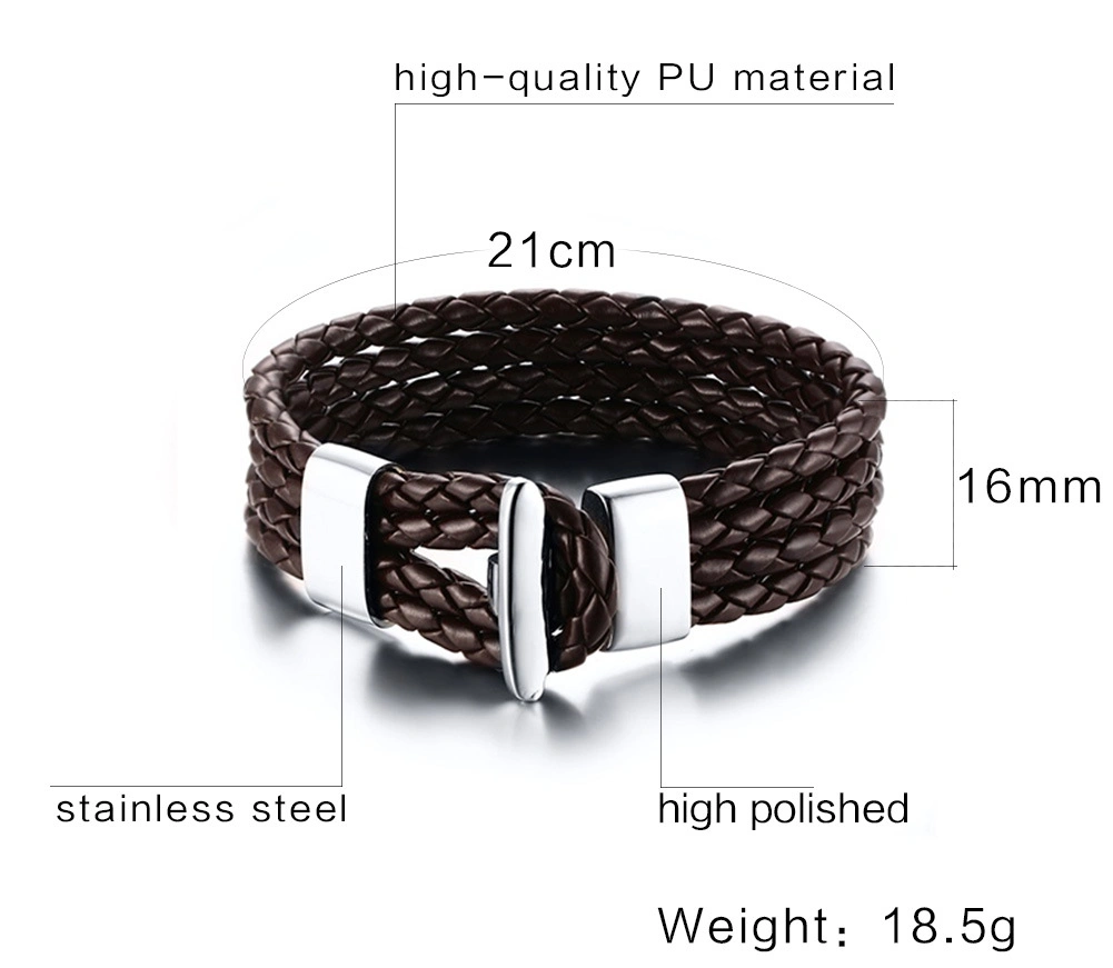 Titanium Steel Black Leather Rope Bracelet Men′ S and Women′ S Style Knitting Personality Leather Rope Bracelet