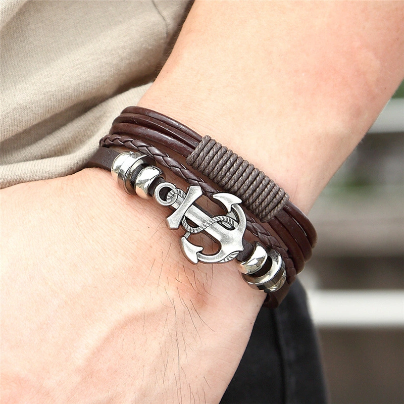 Wholesale Price Fashion Jewelry Vintage Handmade Woven Leather Bracelet For Men