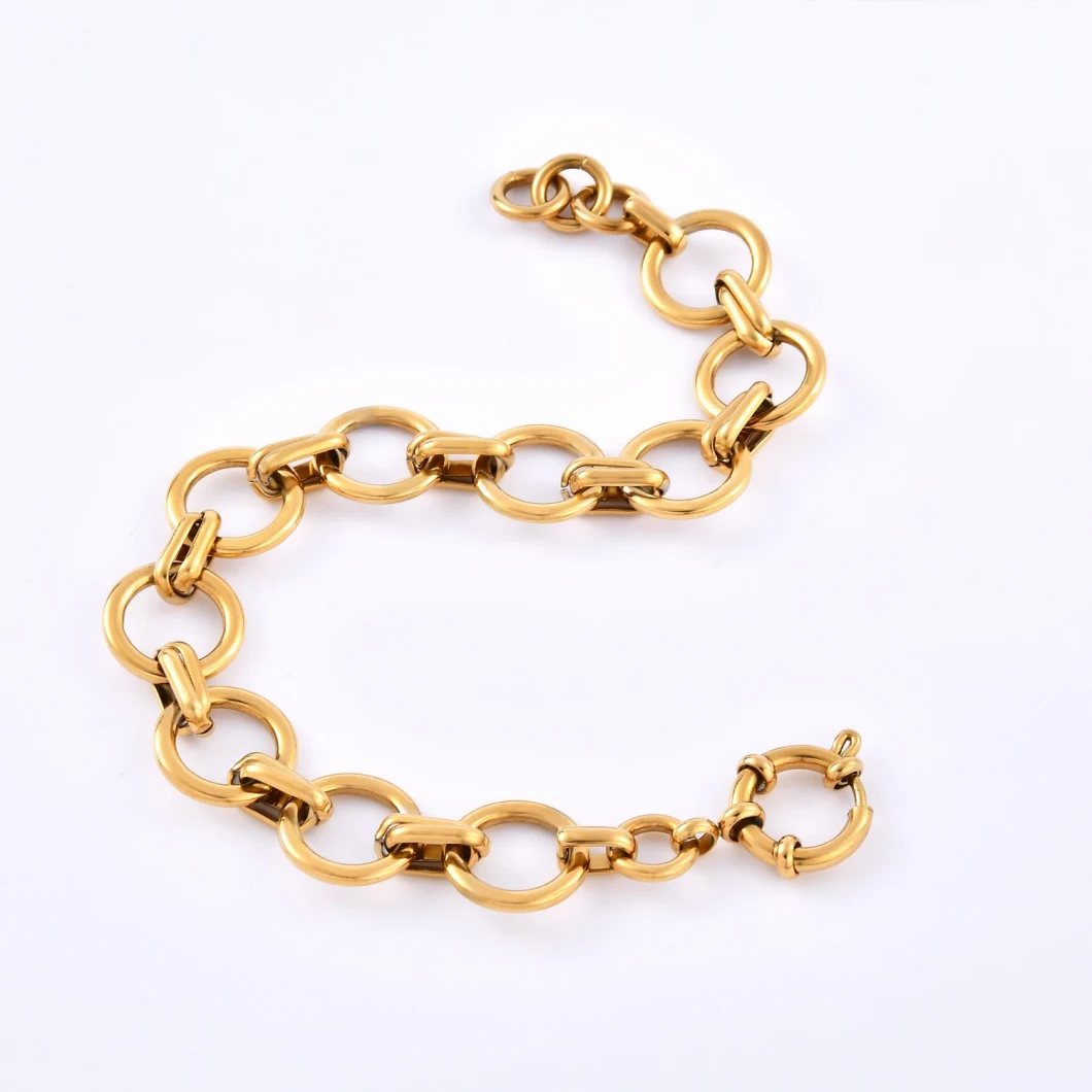 18K Stainless Steel Jewelry Gold Plated Gold Color Bracelet Hip Hop Style for Men Women