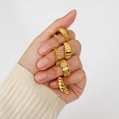 Модные ювелирные изделия оптом, изящные женские украшения на палец с покрытием из 18-каратного золота, нержавеющая сталь 316L, цепочка с массивными звеньями, кольца-сердечки
