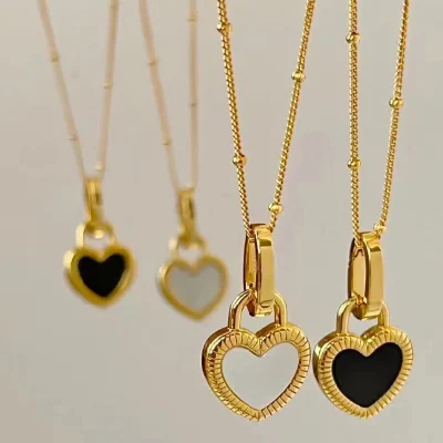 925 Серебряная мода Роскошные ювелирные изделия Ключица Черно-белая ракушка в форме сердца Ожерелье